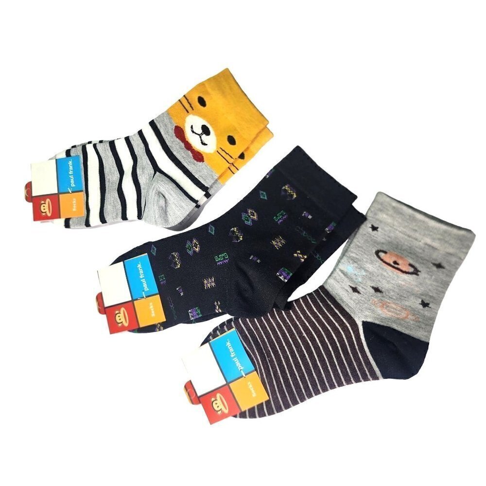 Paul Frank Assorted Kids Socks 3 Pairs Adult Small Big Kids Shoe Size 1-6 US